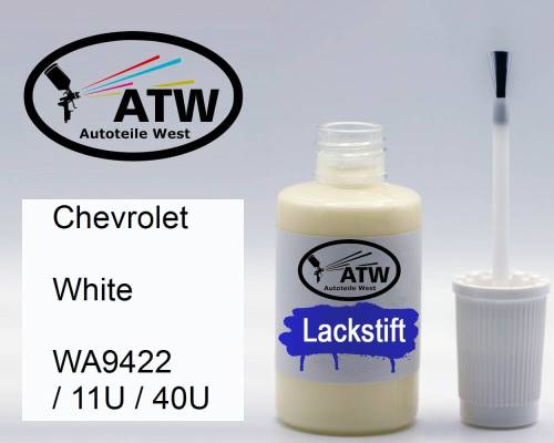 Chevrolet, White, WA9422 / 11U / 40U: 20ml Lackstift, von ATW Autoteile West.